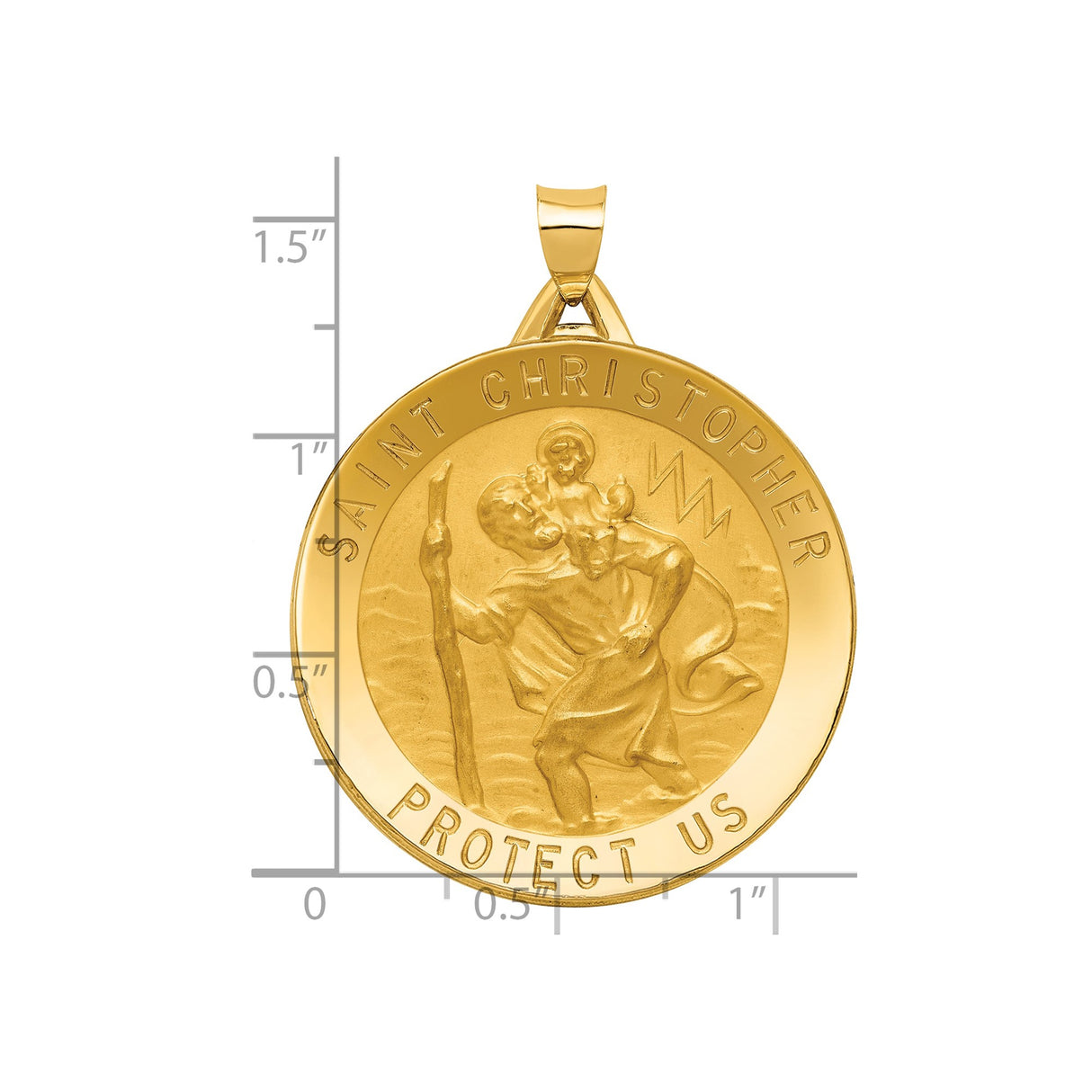 14k Yellow Gold Saint Christopher Protect Us Pendant, Religious Travel Safety Medallion Charm