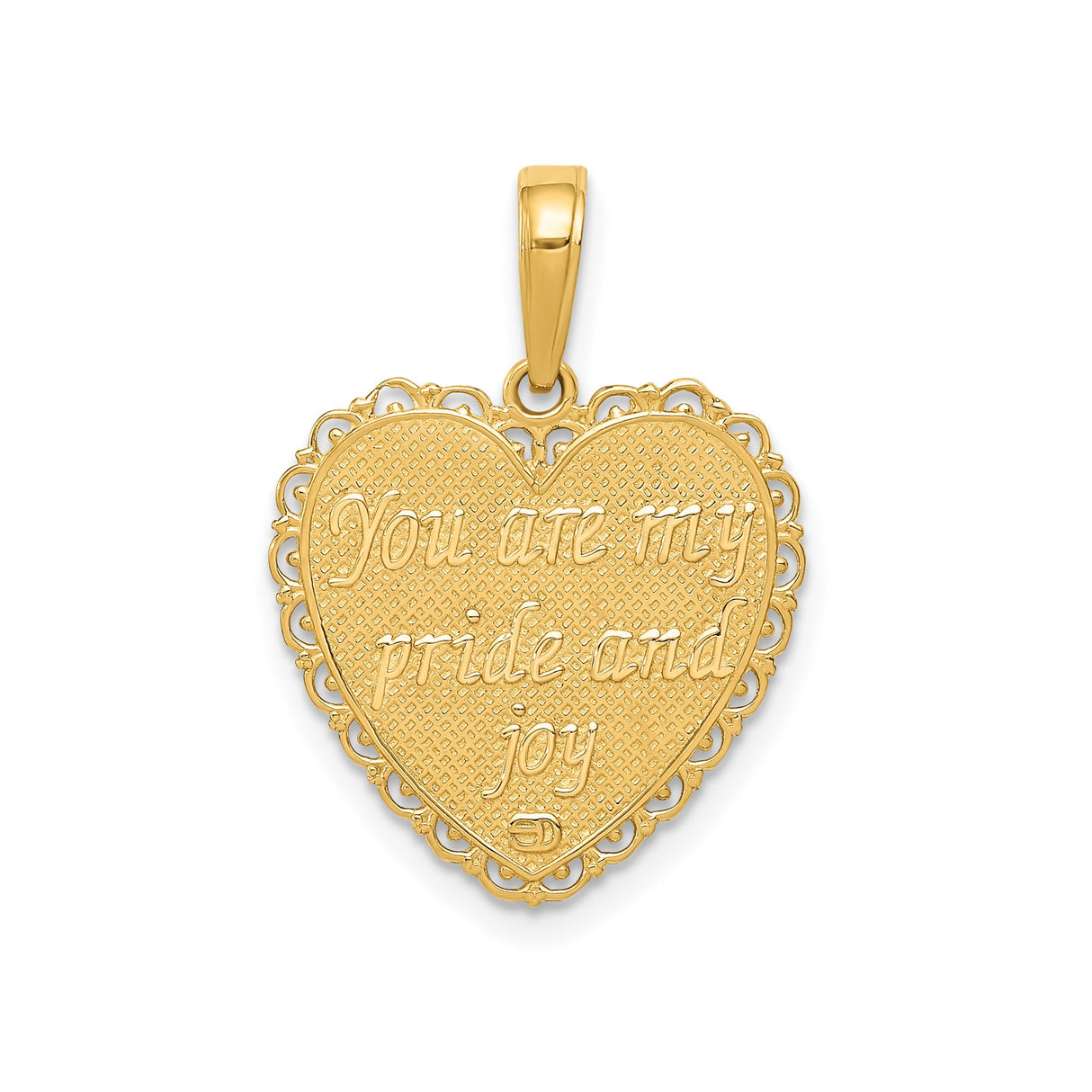14k Yellow Gold Heart Pendant with Filigree Border and For My Daughter Engraving