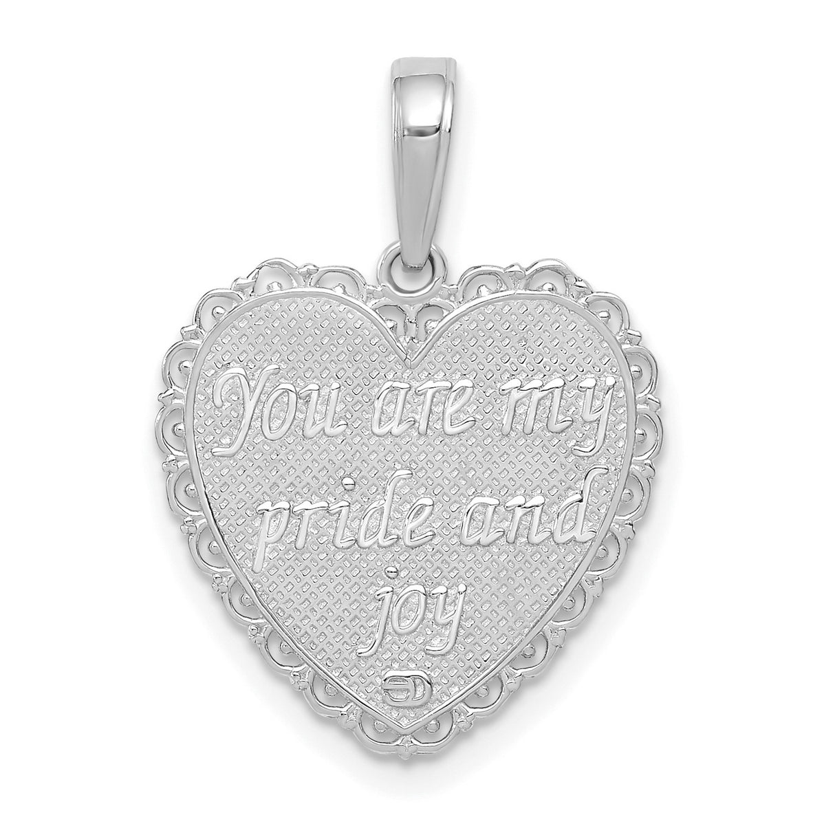 14k White Gold Heart Pendant with For My Daughter Engraving and Filigree Detailing