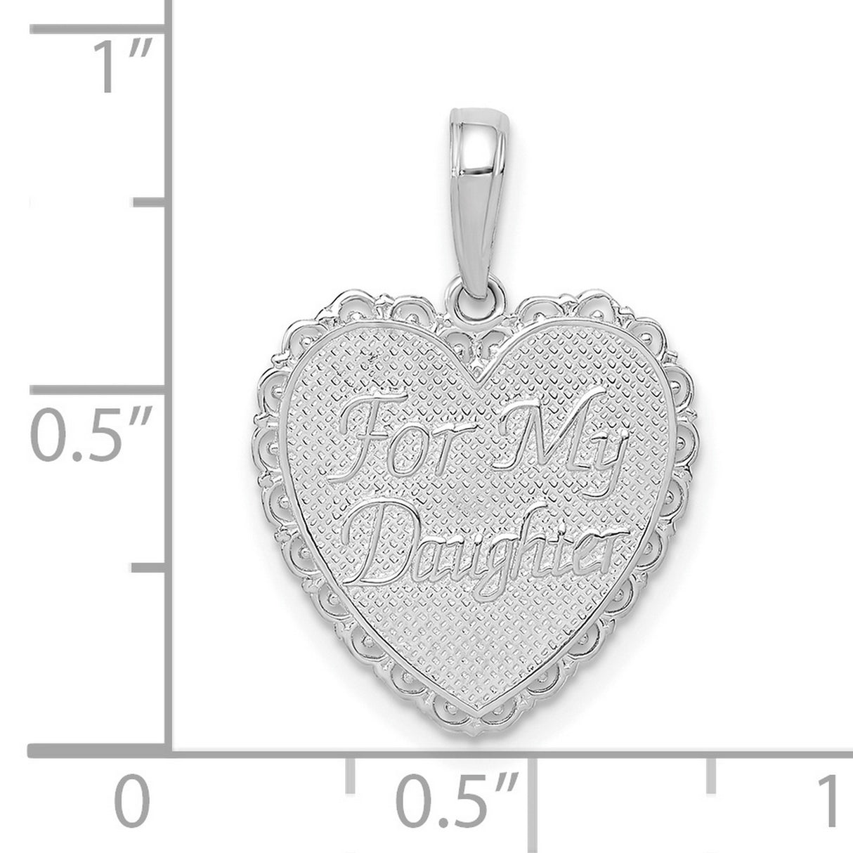 14k White Gold Heart Pendant with For My Daughter Engraving and Filigree Detailing
