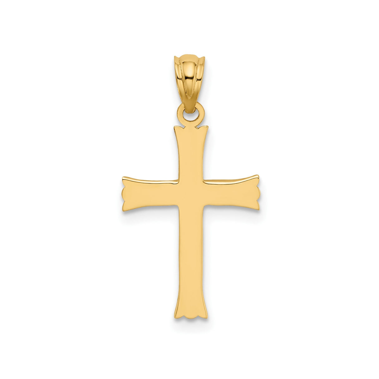 14k Yellow Gold Fleur De Lis Cross Pendant with Diamond Cut and Polished Starburst Design