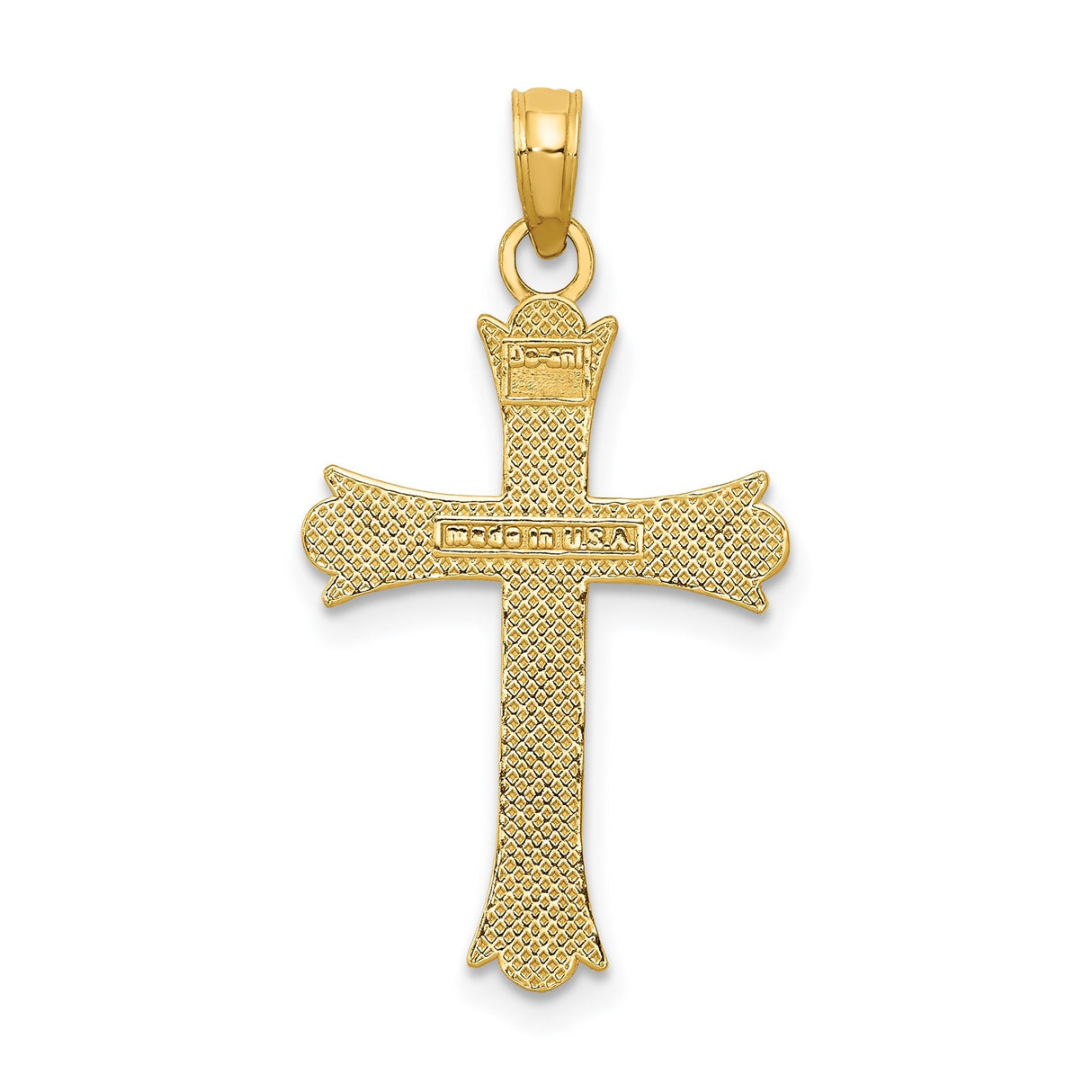 14k Yellow Gold Cross Pendant with Fleur De Lis Floral Design and High Polish Finish