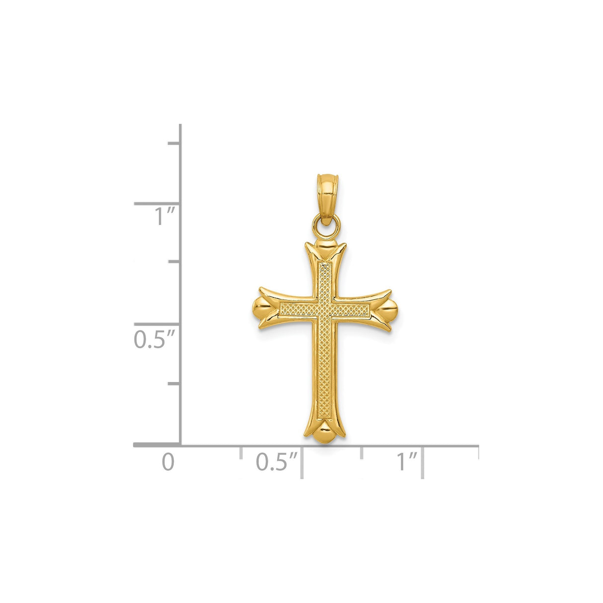 14k Yellow Gold Cross Pendant with Fleur De Lis Floral Design and High Polish Finish