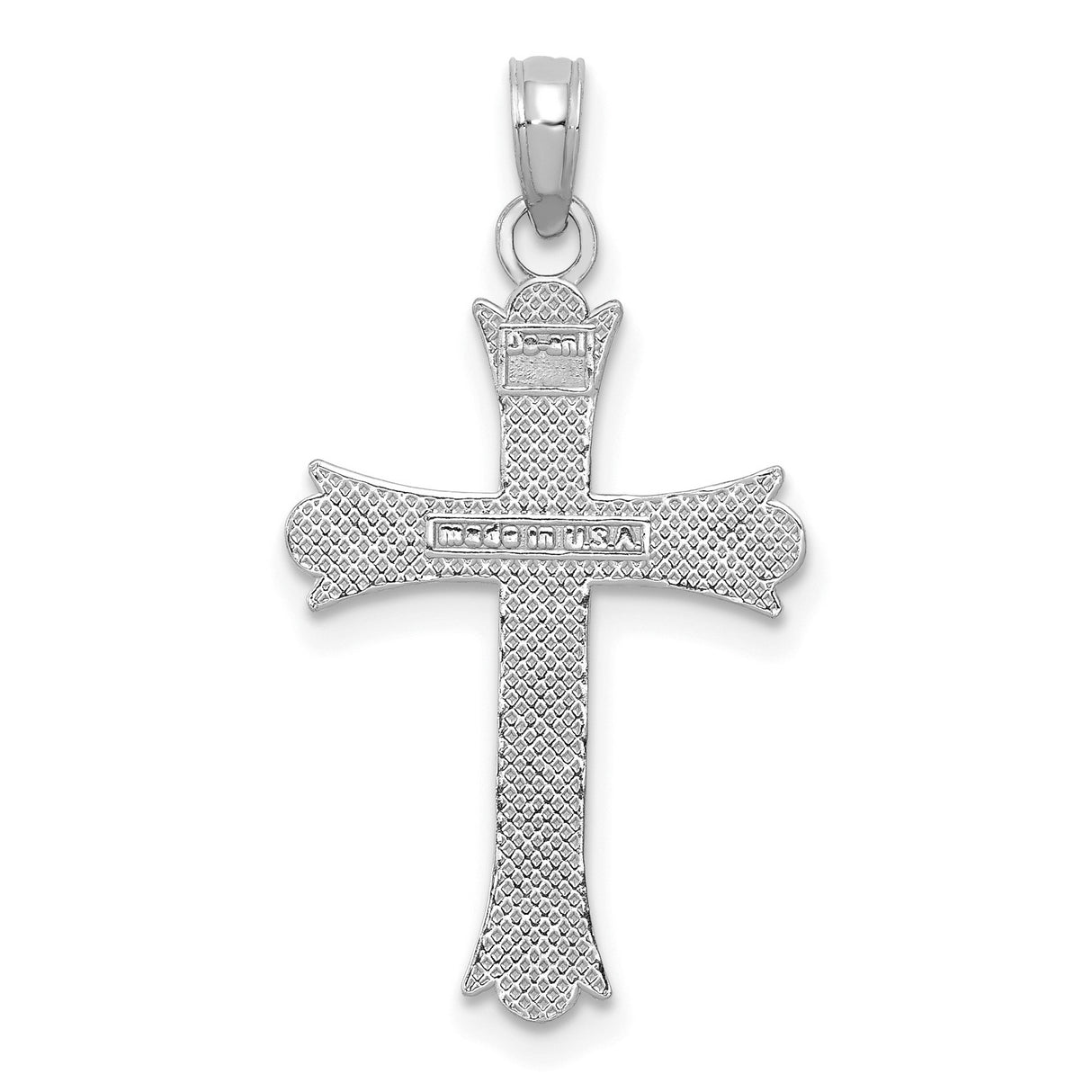 14k White Gold Fleur de Lis Cross Pendant with Diamond Cut Textured Design