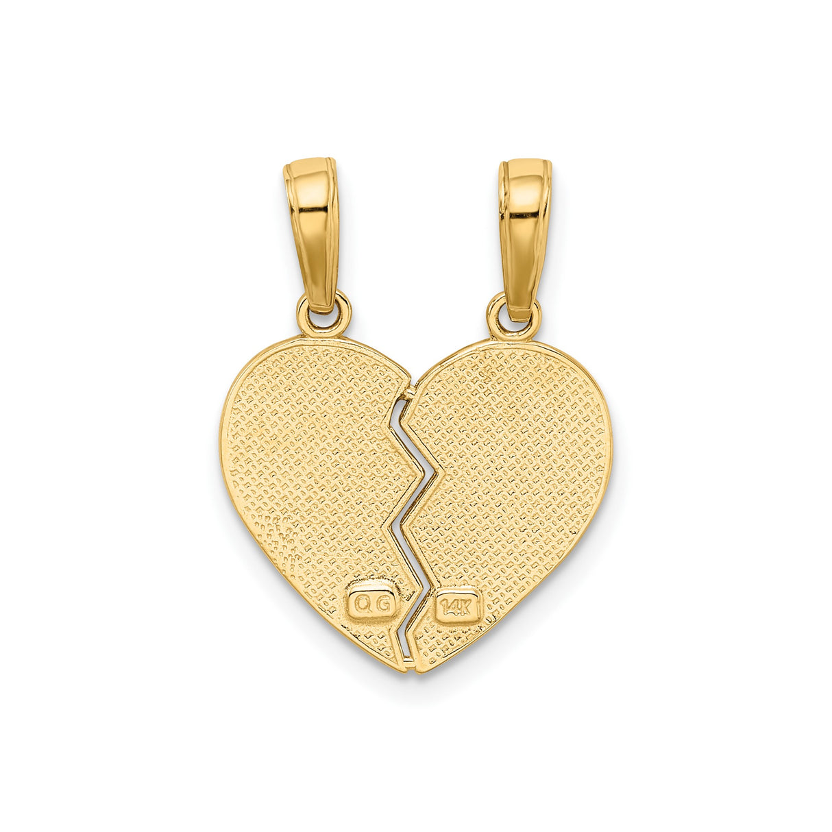 14k Yellow Gold Breakable Heart Pendant Set, I Love You Engraving, Couples Split Charm Jewelry