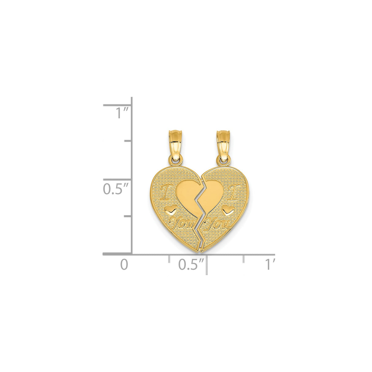 14k Yellow Gold Breakable Heart Pendant Set, I Love You Engraving, Couples Split Charm Jewelry