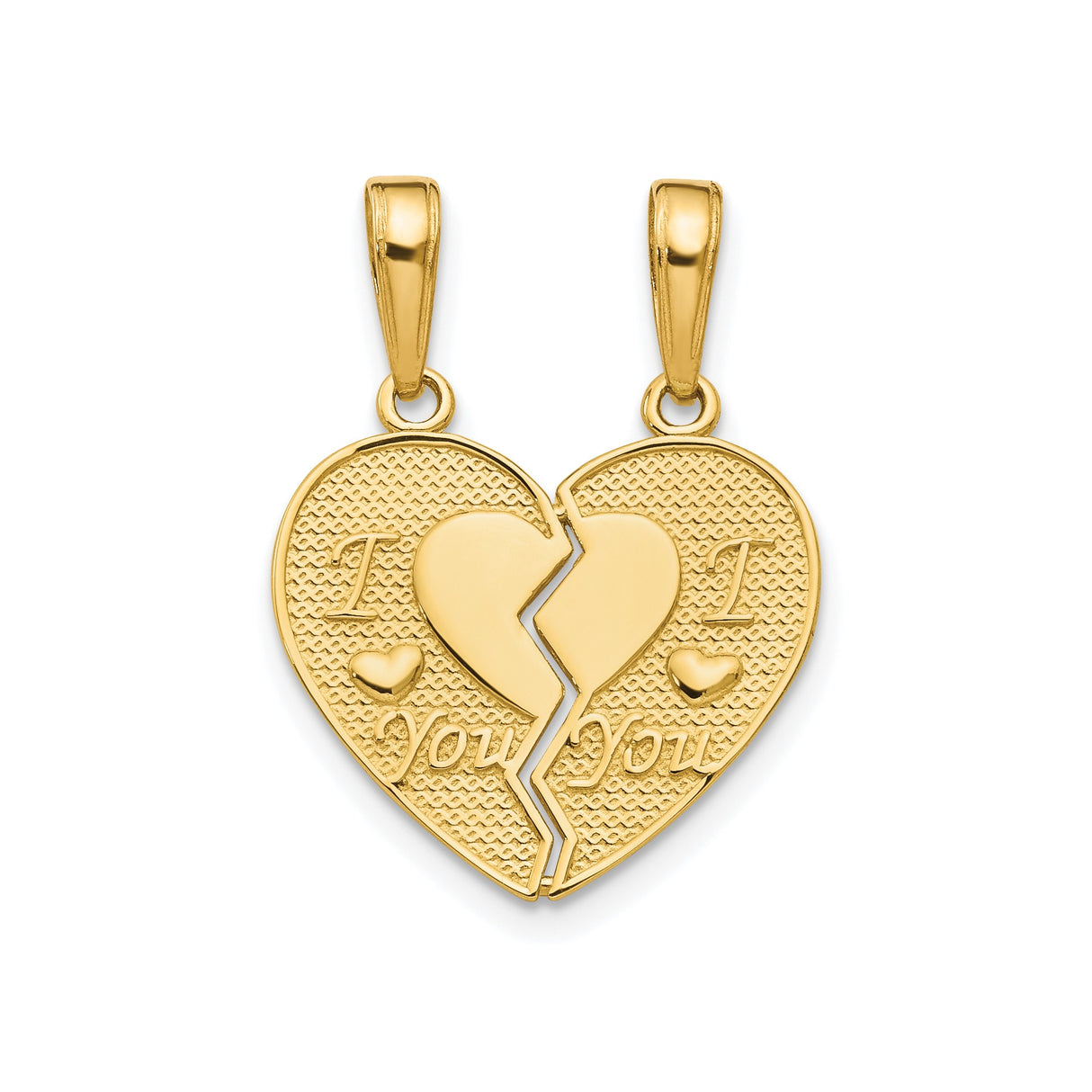 14k Yellow Gold Breakable Heart Pendant Set, I Love You Engraving, Couples Split Charm Jewelry
