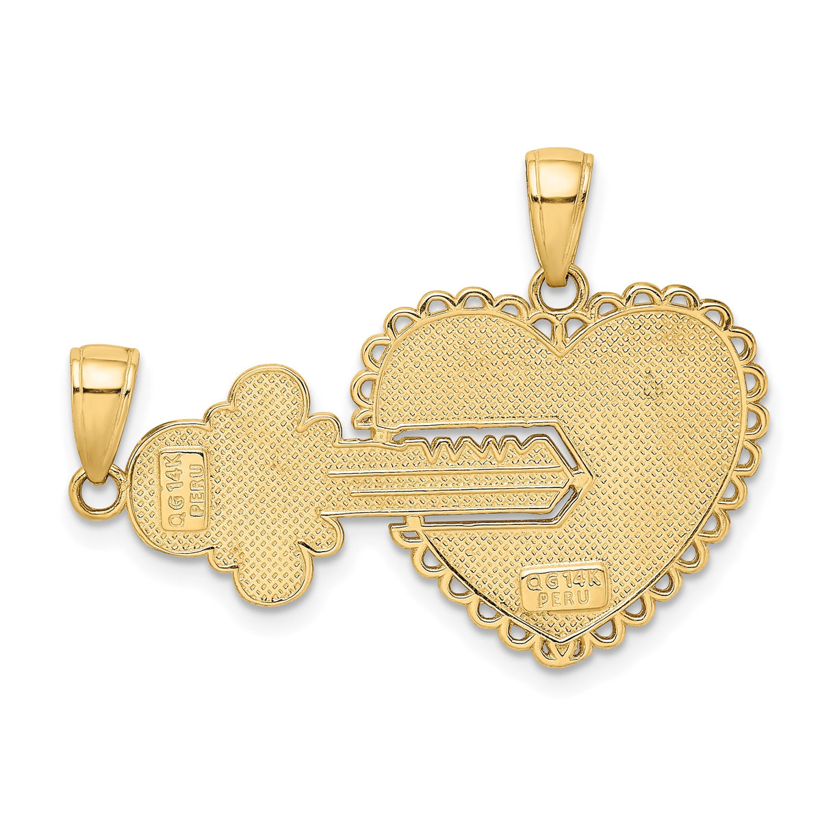 14k Yellow Gold Heart and Key Pendant Set, Romantic Split Charm Design for Women