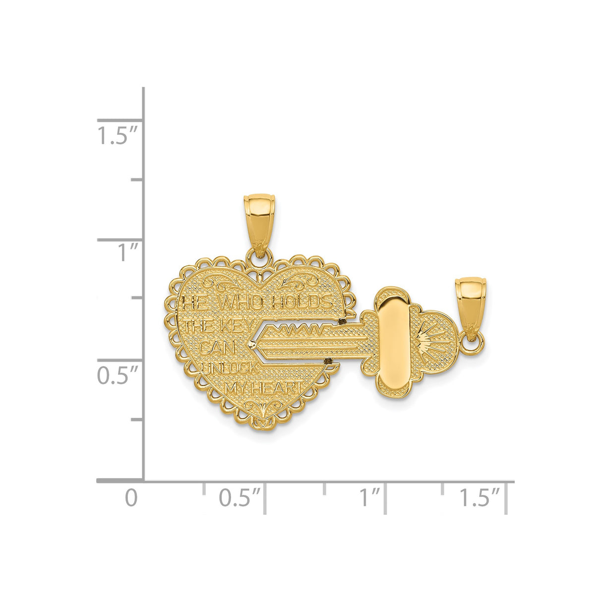 14k Yellow Gold Heart and Key Pendant Set, Romantic Split Charm Design for Women