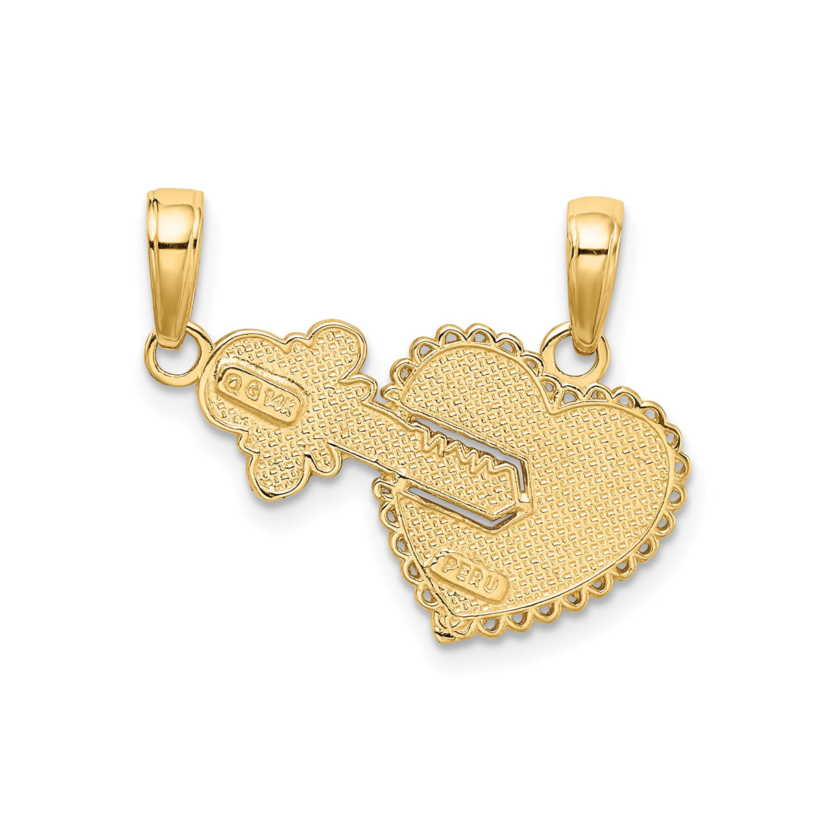 14k Yellow Gold Heart and Key Pendant Set, Split Design, Romantic Couples Jewelry
