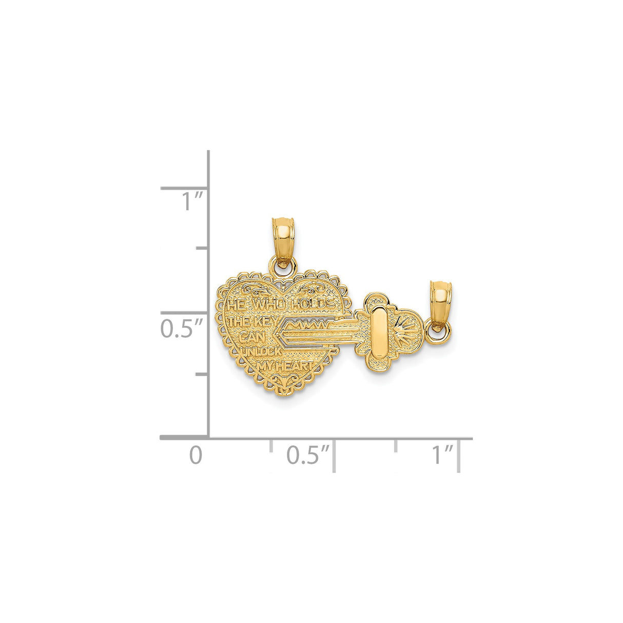 14k Yellow Gold Heart and Key Pendant Set, Split Design, Romantic Couples Jewelry