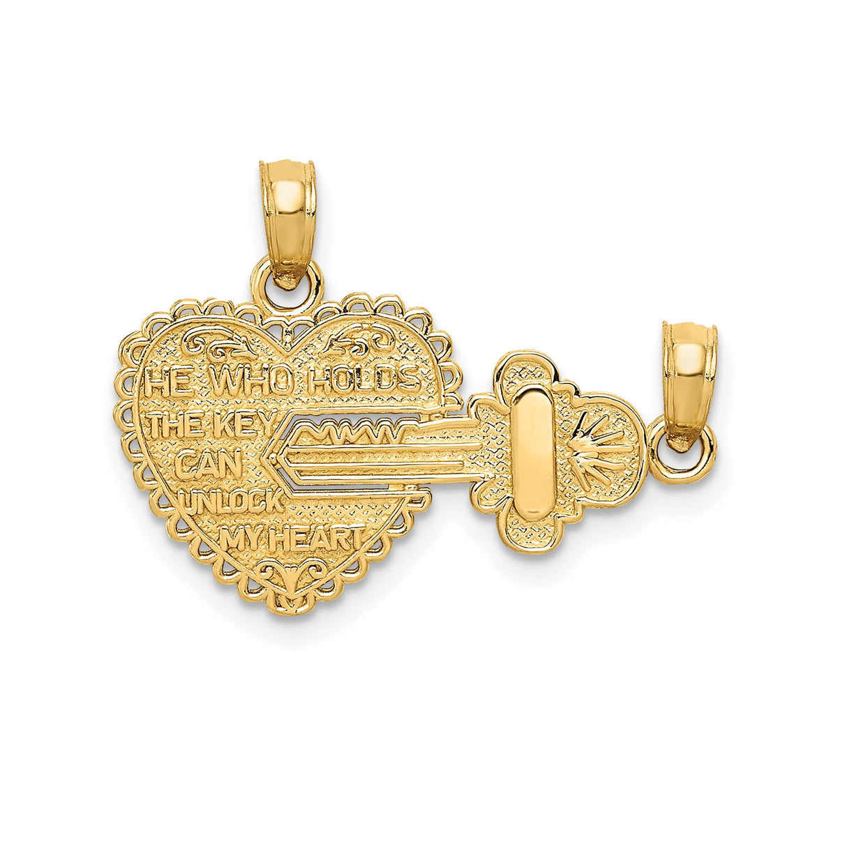 14k Yellow Gold Heart and Key Pendant Set, Split Design, Romantic Couples Jewelry
