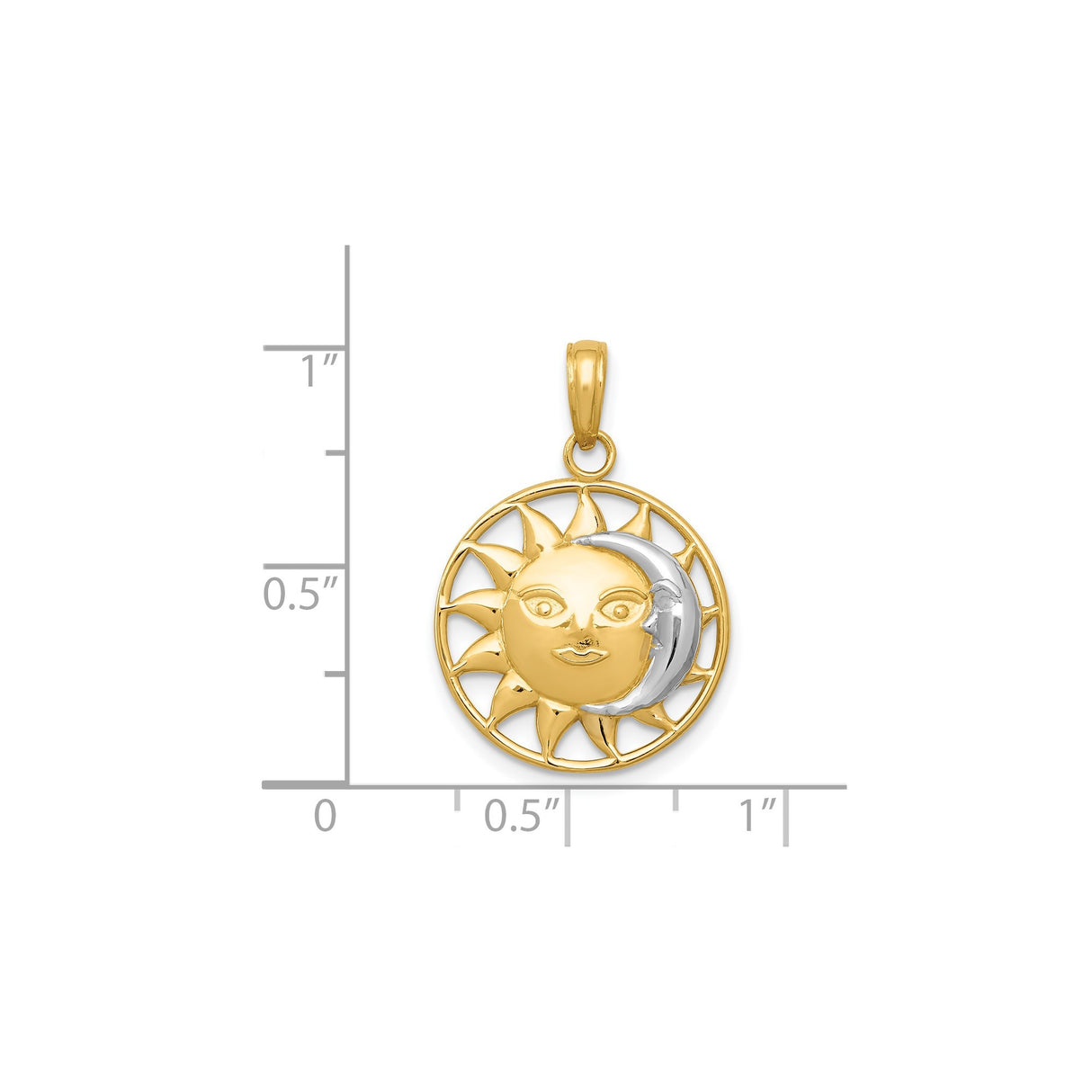 14k Two-Tone Gold Sun and Moon Face Pendant, Celestial Balance and Harmony Design