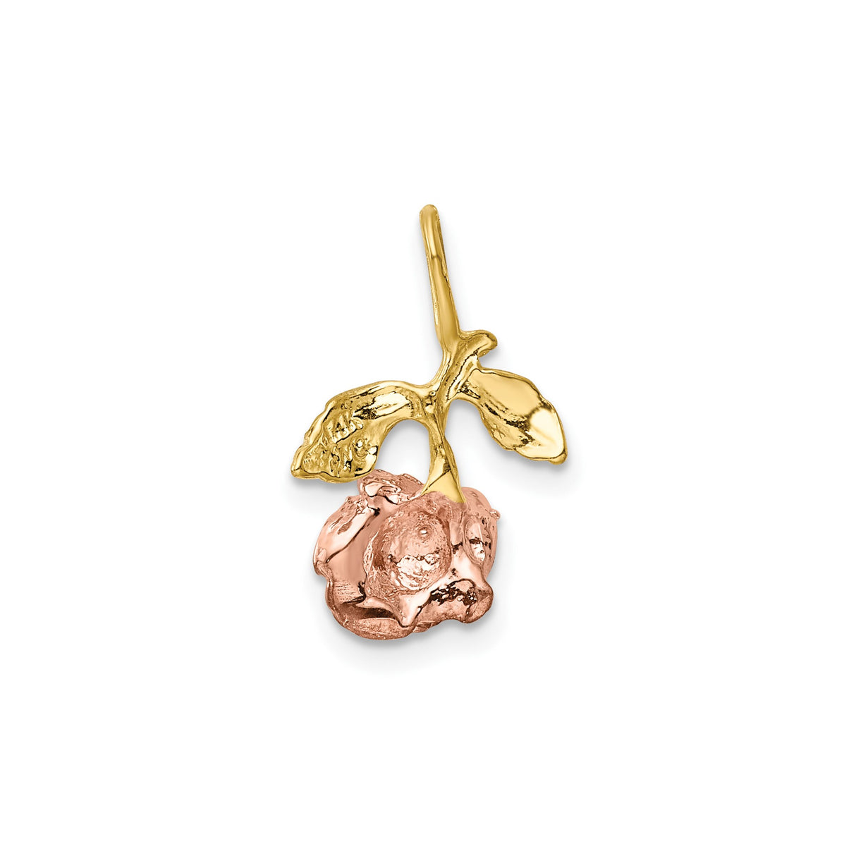 14k Tri-Tone Gold Rose Pendant with Detailed Leaves and Blooming Flower for Women