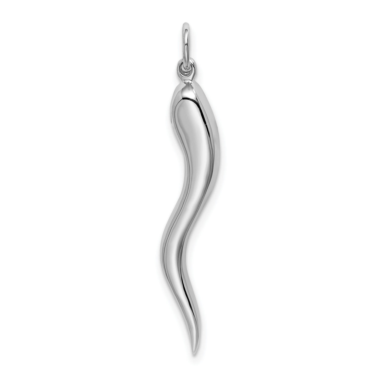 14k White Gold Italian Horn Pendant, Cornicello Charm Amulet for Protection
