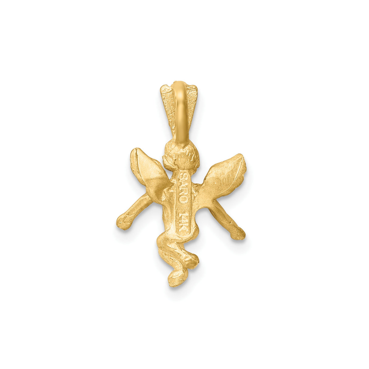 14k Yellow Gold Angel Pendant with Outspread Wings, Cherub Charm, Religious Jewelry