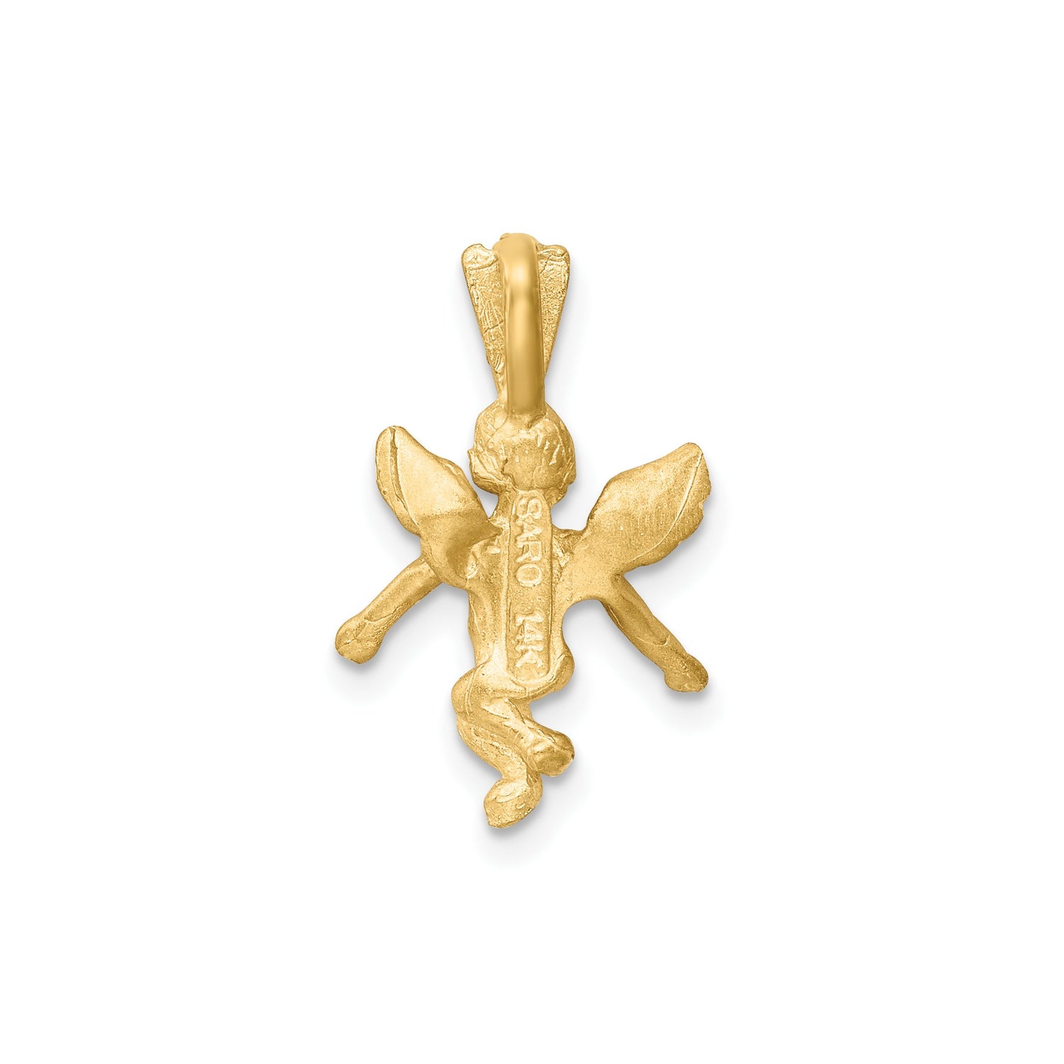 14k Yellow Gold Angel Pendant with Outspread Wings, Cherub Charm, Religious Jewelry