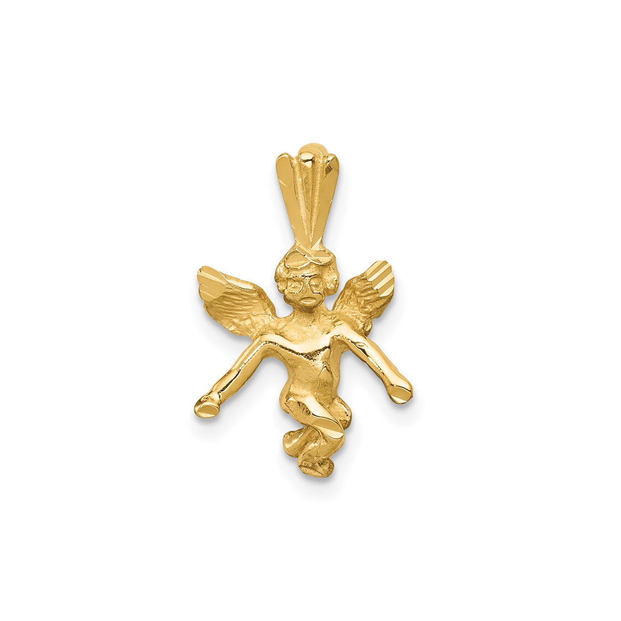 14k Yellow Gold Angel Pendant with Outspread Wings, Cherub Charm, Religious Jewelry