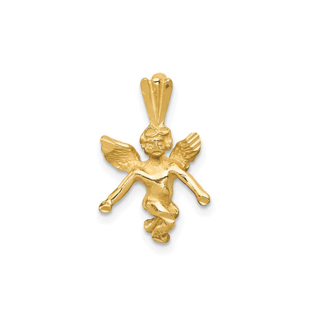14k Yellow Gold Angel Pendant with Outspread Wings, Cherub Charm, Religious Jewelry