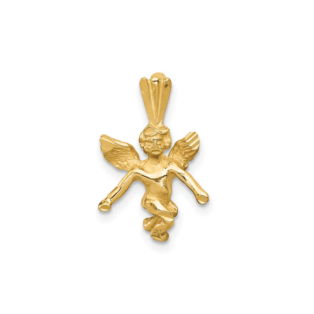 14k Yellow Gold Angel Pendant with Outspread Wings, Cherub Charm, Religious Jewelry