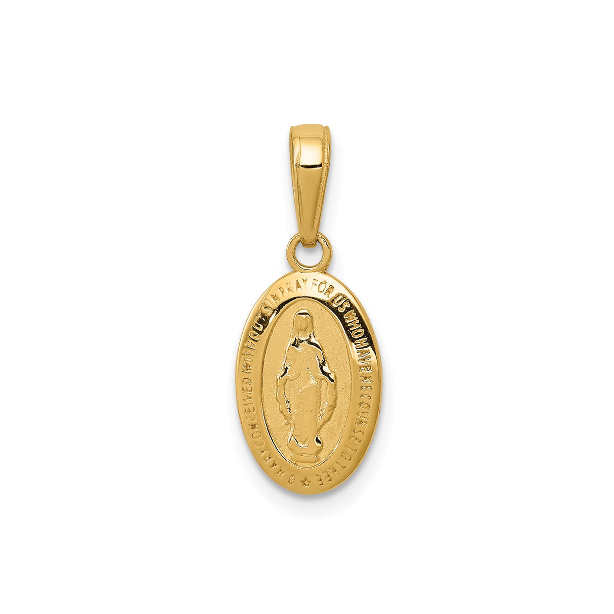 14k Yellow Gold Oval Miraculous Medal Virgin Mary Pendant, Catholic Faith Jewelry for Women