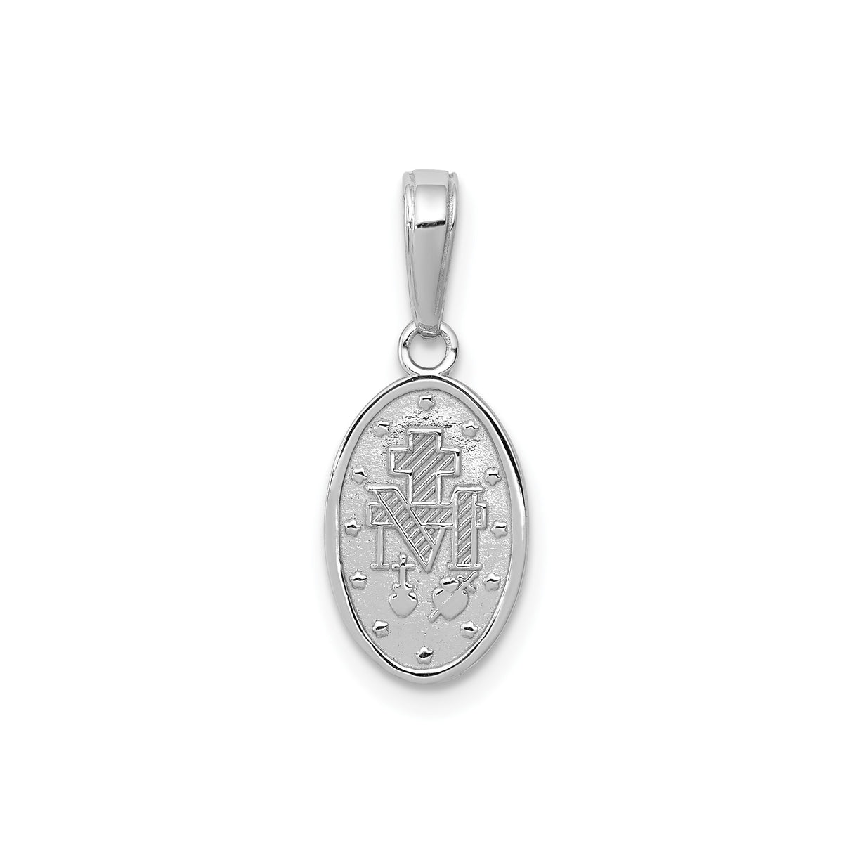 14k White Gold Virgin Mary Pendant, Conceived Without Sin Oval Catholic Medal for Women