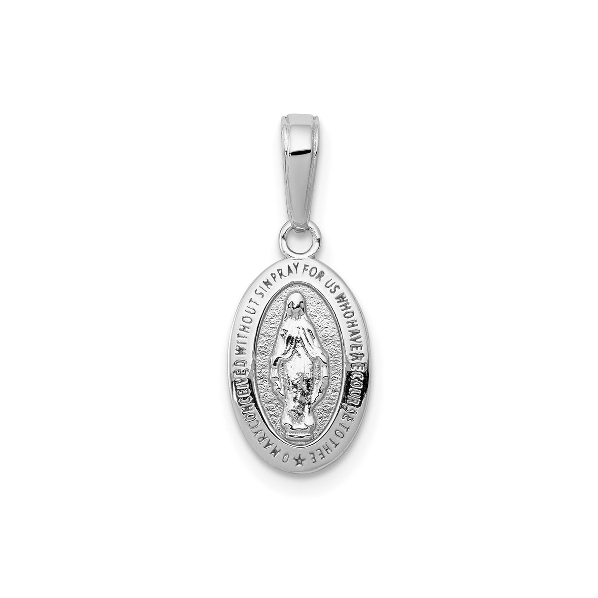 14k White Gold Virgin Mary Pendant, Conceived Without Sin Oval Catholic Medal for Women