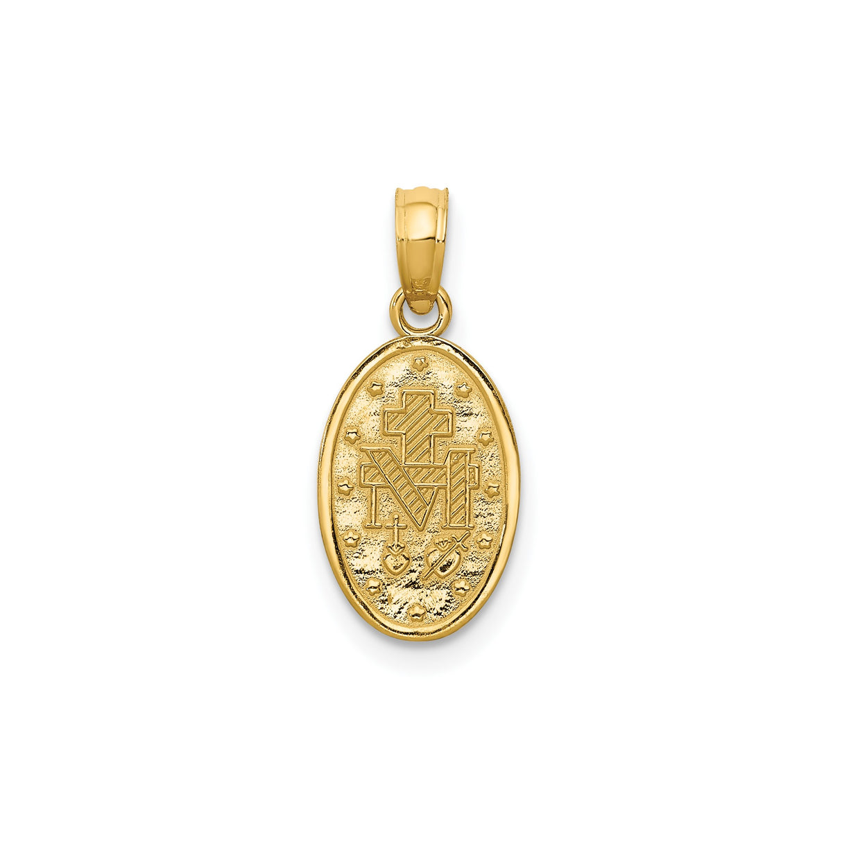 14k Two-Tone Gold Oval Miraculous Medal Pendant with Virgin Mary and Inscription