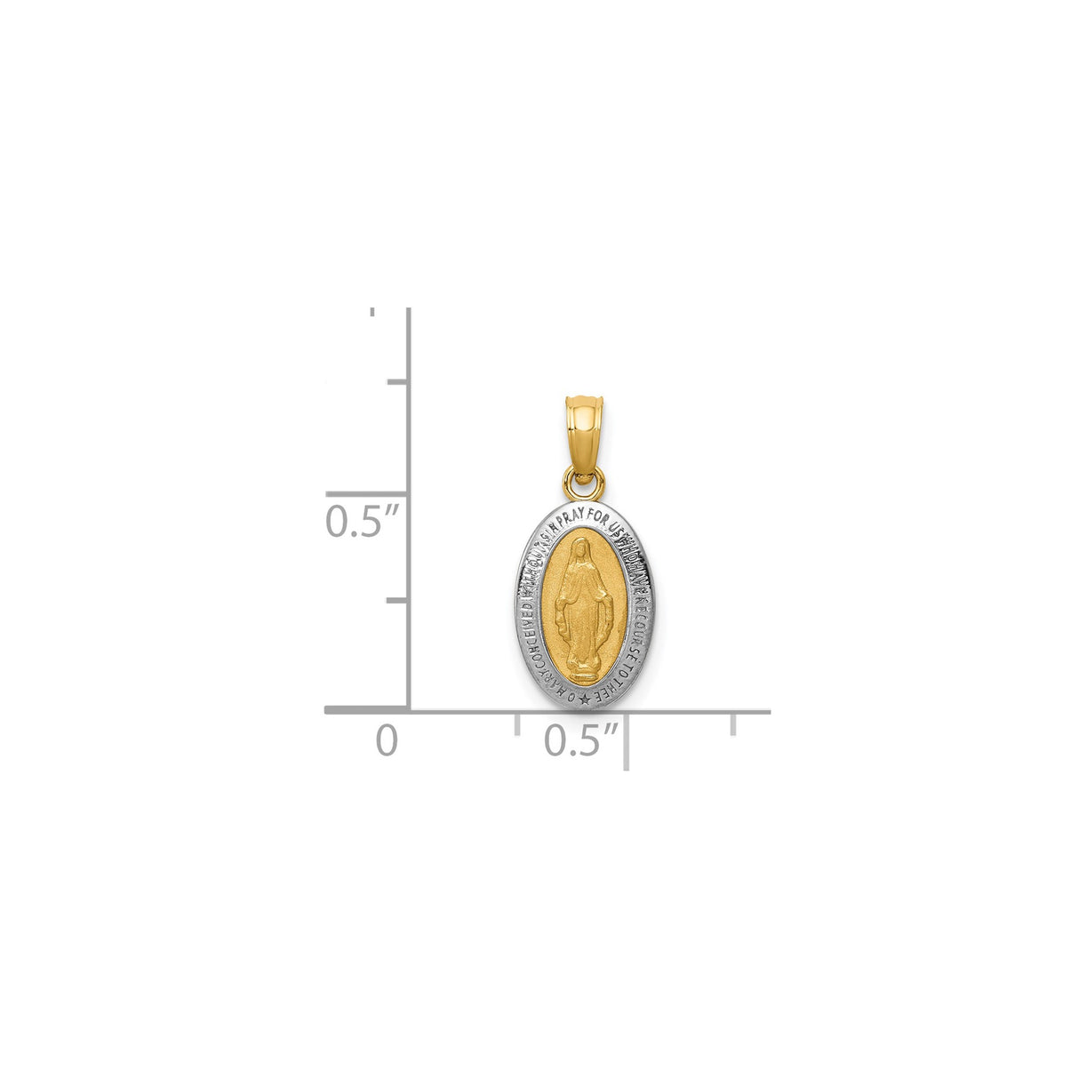 14k Two-Tone Gold Oval Miraculous Medal Pendant with Virgin Mary and Inscription