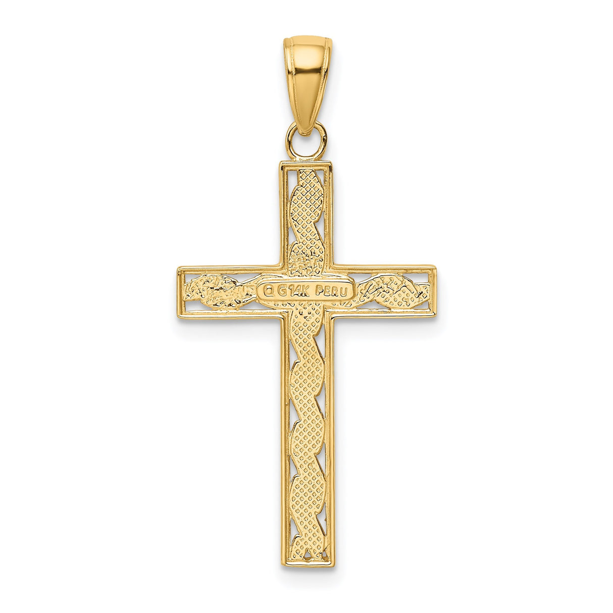 14k Yellow Gold Latin Cross Pendant with Rope Design and High Polish Finish