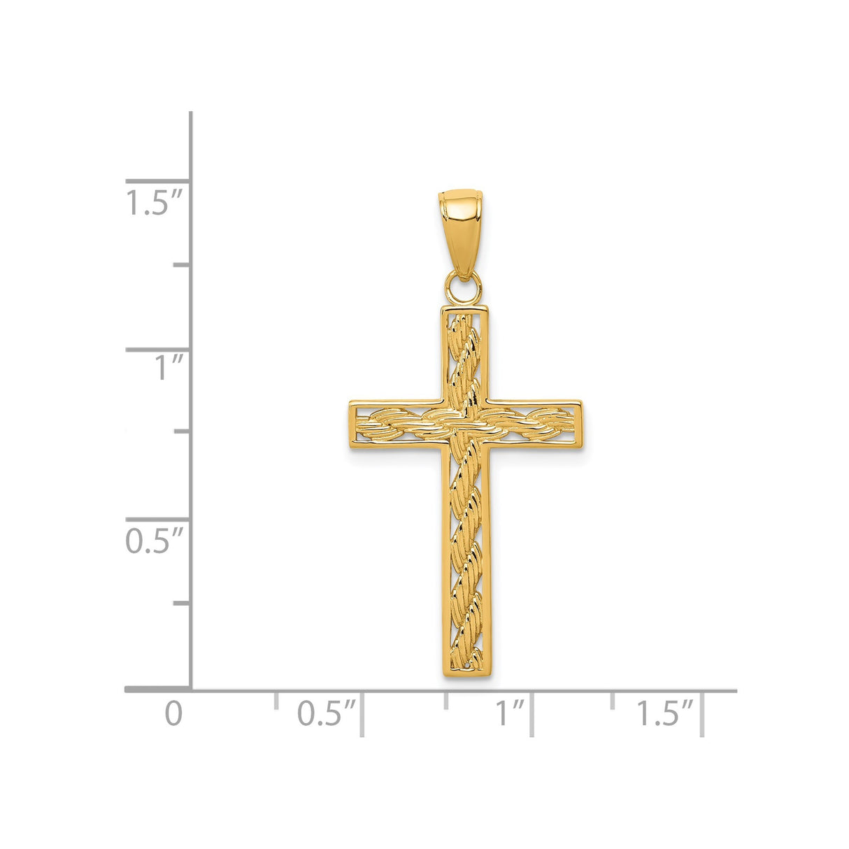 14k Yellow Gold Latin Cross Pendant with Rope Design and High Polish Finish