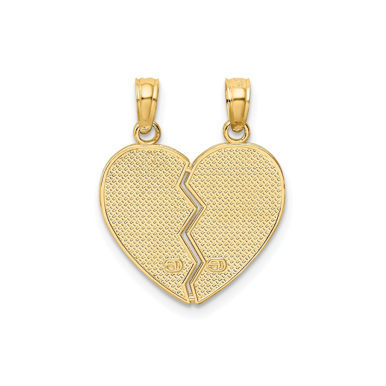 14k Yellow Gold Heart Split Pendant with Mother Daughter Design and Enamel Roses