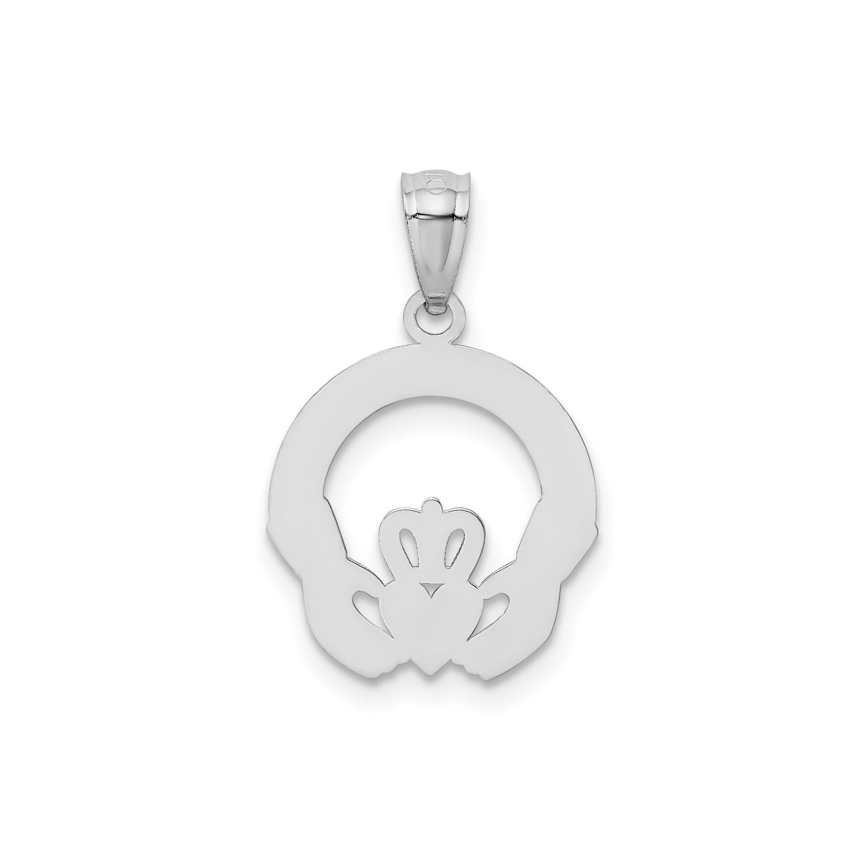 14k White Gold Claddagh Heart Pendant with Crowned Hands, Celtic Symbol of Love and Friendship