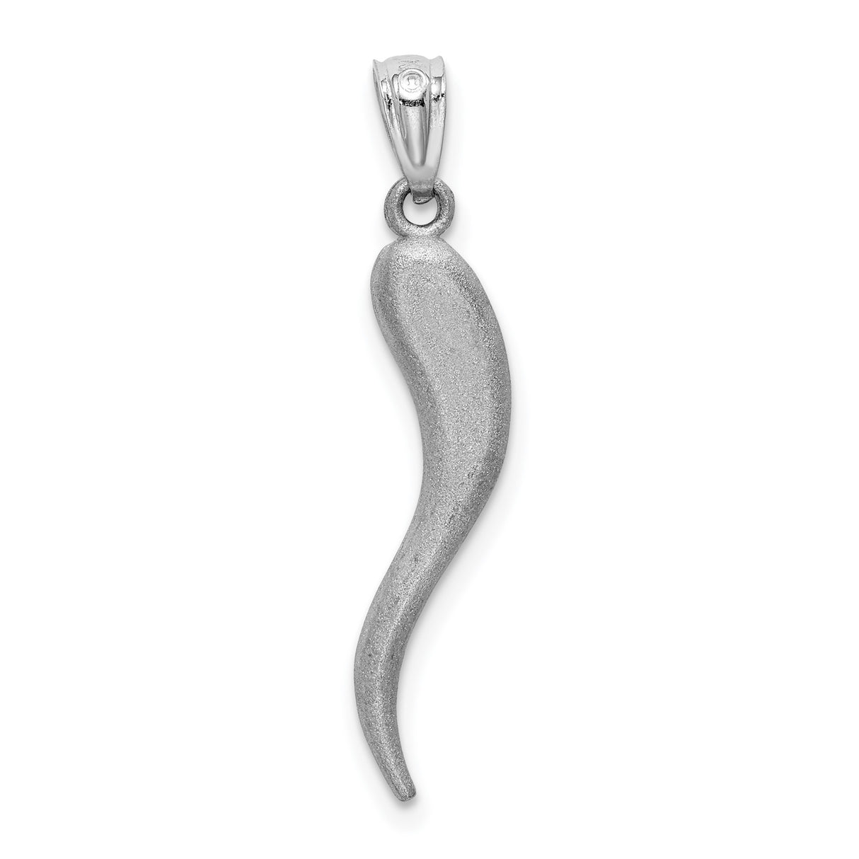 14k White Gold Italian Horn Pendant, Cornicello Amulet for Protection and Good Luck