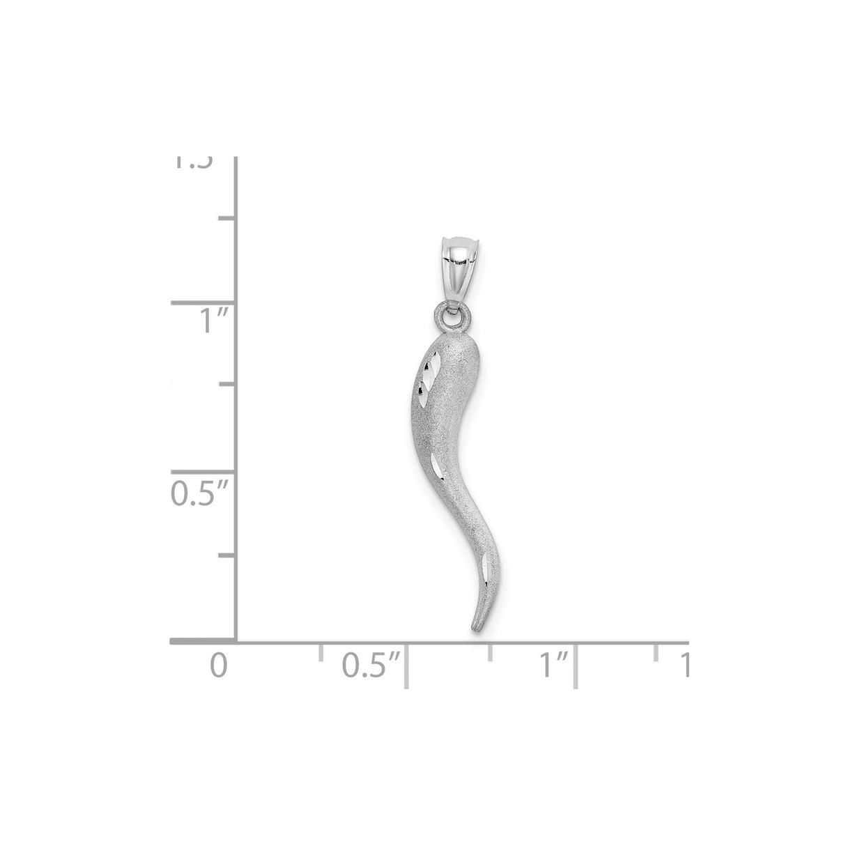 14k White Gold Italian Horn Pendant, Cornicello Amulet for Protection and Good Luck