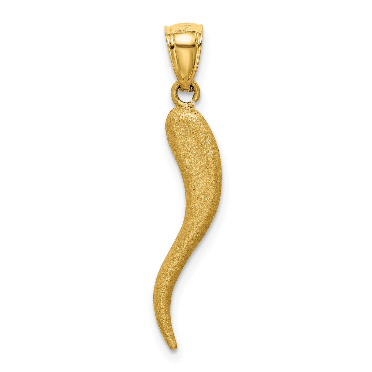 14k Yellow Gold Cornicello Pendant, Textured Italian Horn Charm for Protection and Luck