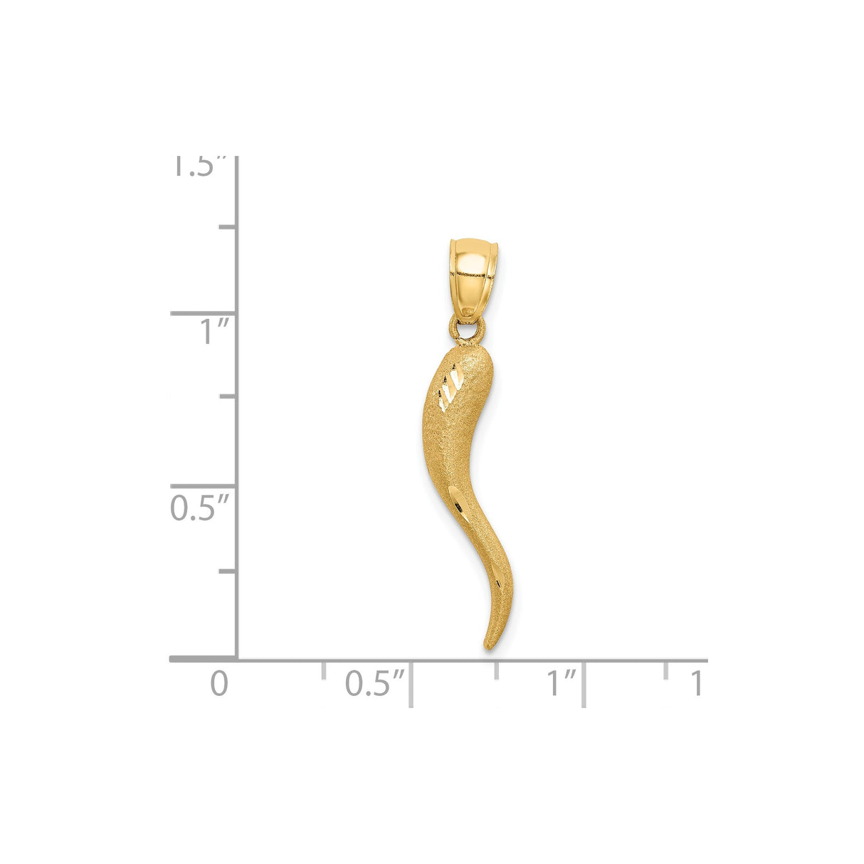 14k Yellow Gold Cornicello Pendant, Textured Italian Horn Charm for Protection and Luck