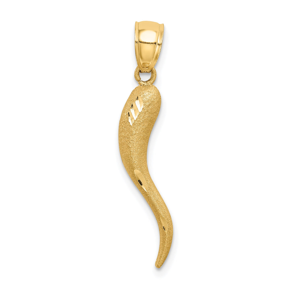 14k Yellow Gold Cornicello Pendant, Textured Italian Horn Charm for Protection and Luck