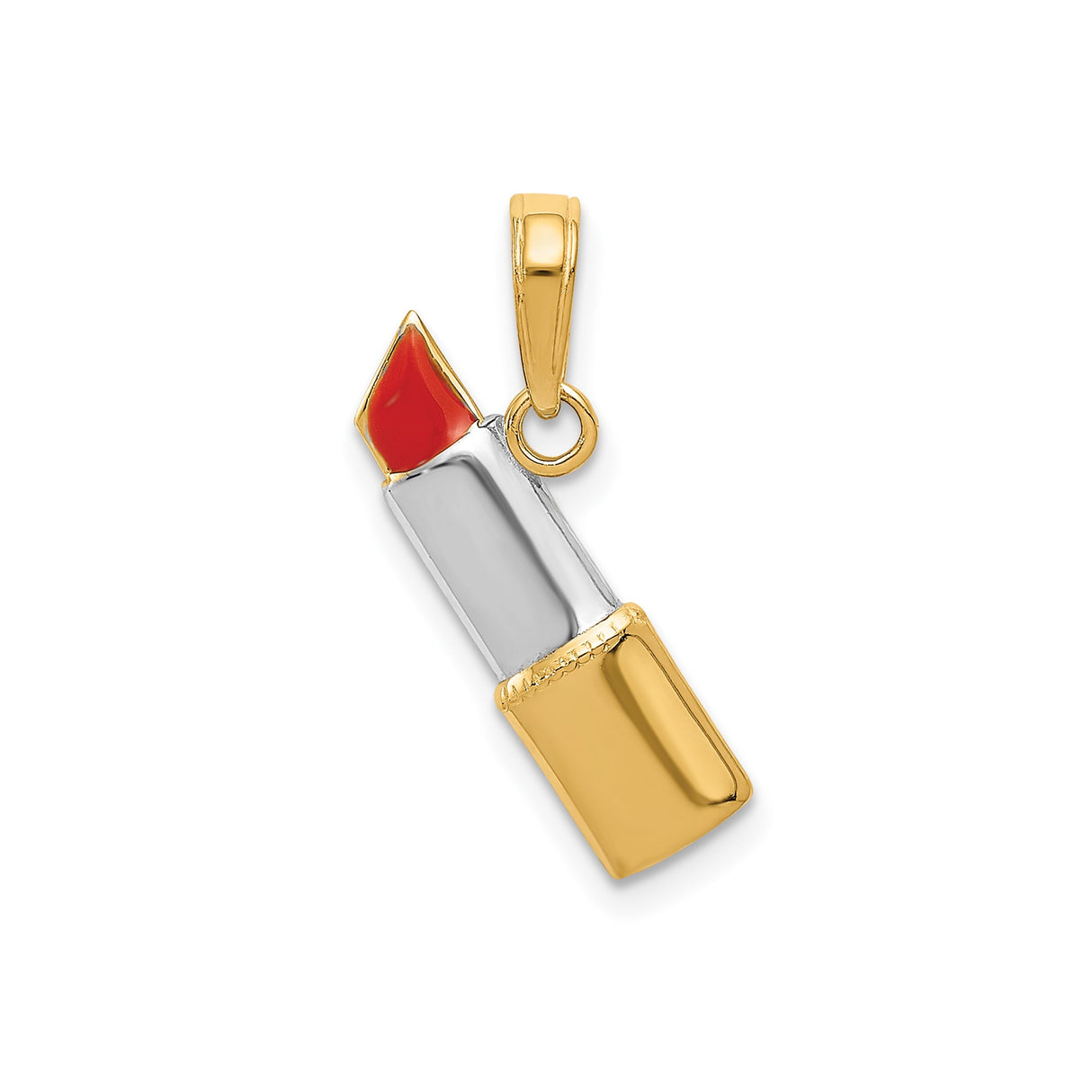 14k Multi-Tone Gold Lipstick Pendant with Red Enamel, Two Tone Makeup Charm for Women