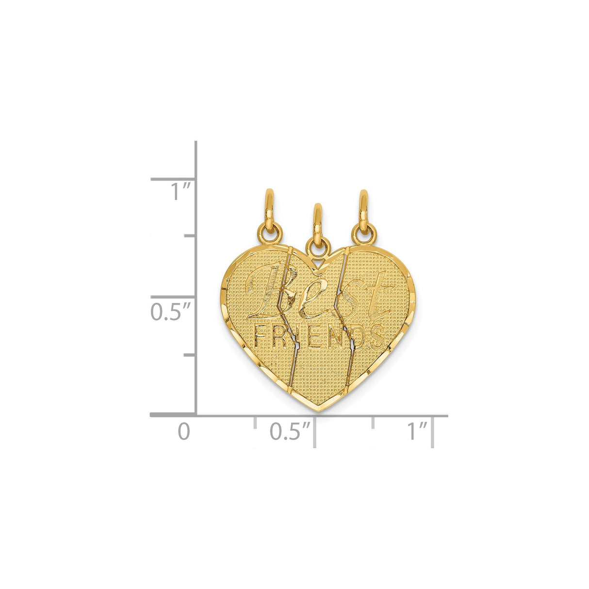 14k Yellow Gold Heart Pendant, Three-Piece Break Apart Design, Symbolic Friendship Jewelry for Women