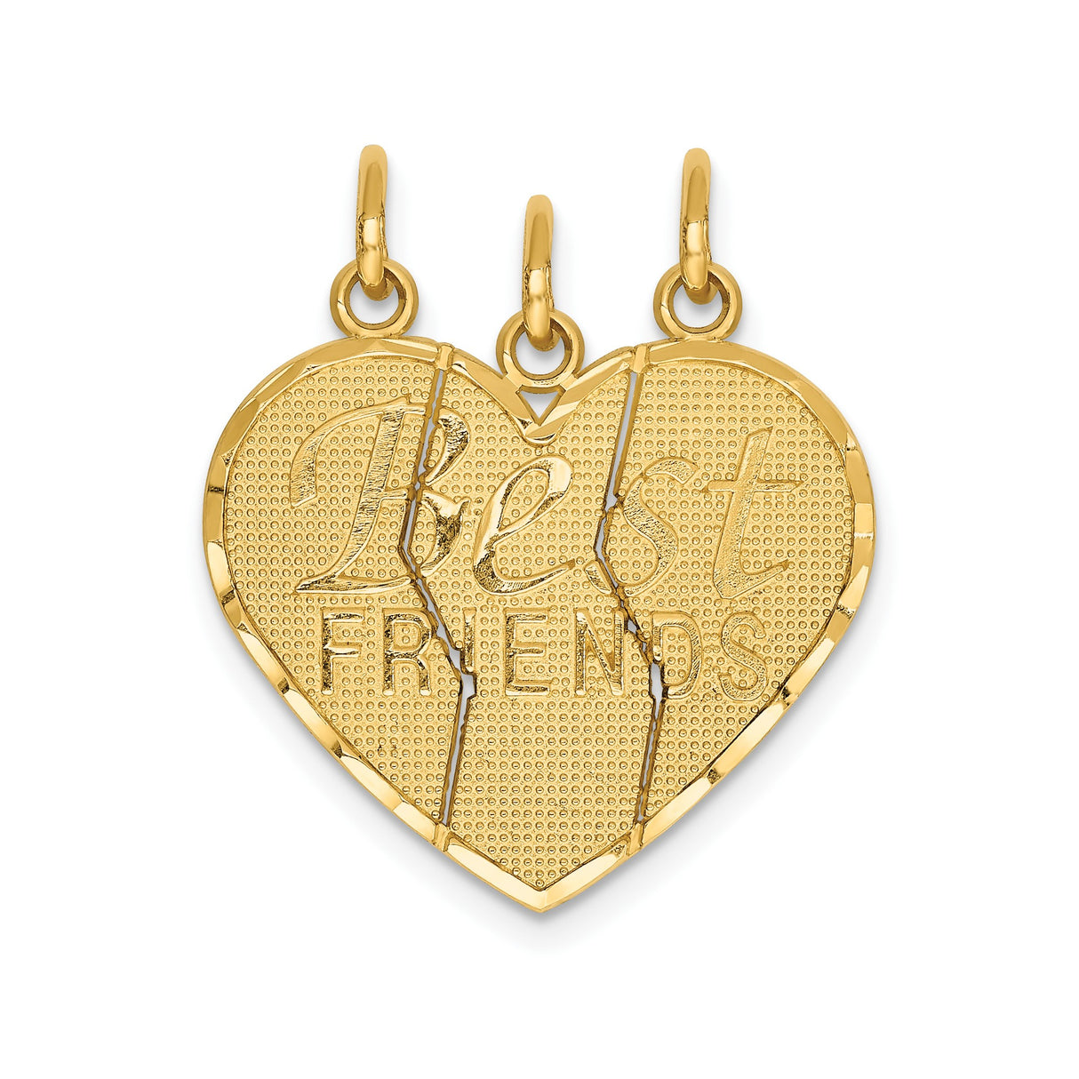 14k Yellow Gold Heart Pendant, Three-Piece Break Apart Design, Symbolic Friendship Jewelry for Women