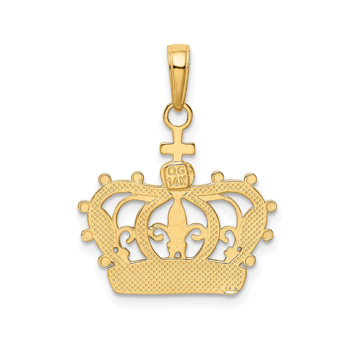 14k Multi-Tone Gold Crown Pendant with Fleur-de-Lis and Cross Symbols, Christian Jewelry for Women