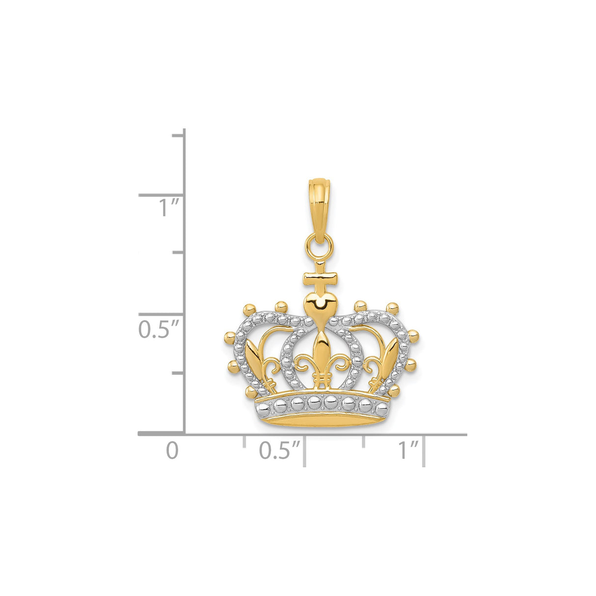 14k Multi-Tone Gold Crown Pendant with Fleur-de-Lis and Cross Symbols, Christian Jewelry for Women