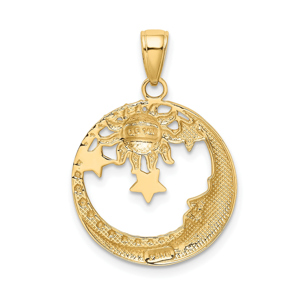 14k Multi-Tone Gold Celestial Pendant with Sun, Moon and Stars Design