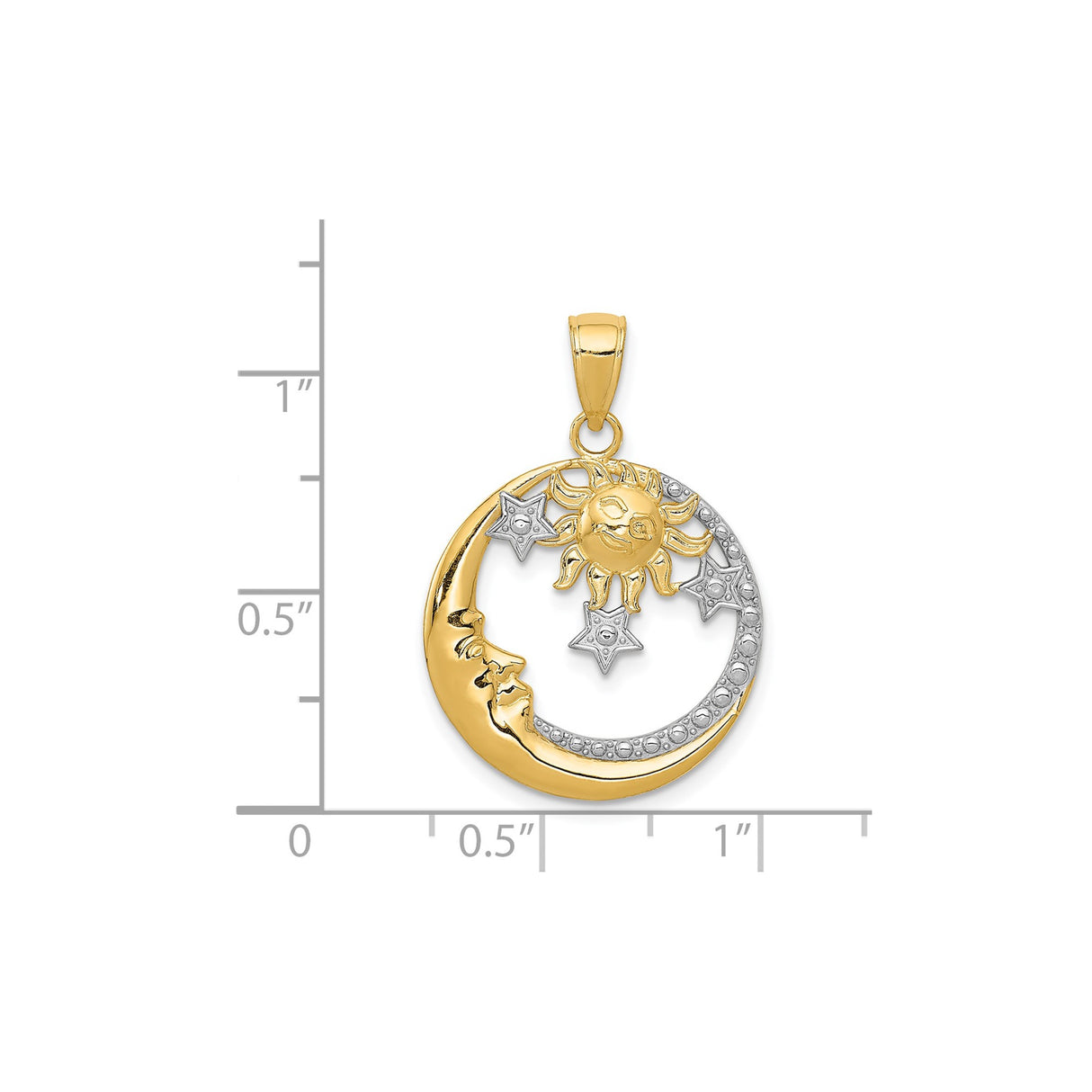 14k Multi-Tone Gold Celestial Pendant with Sun, Moon and Stars Design