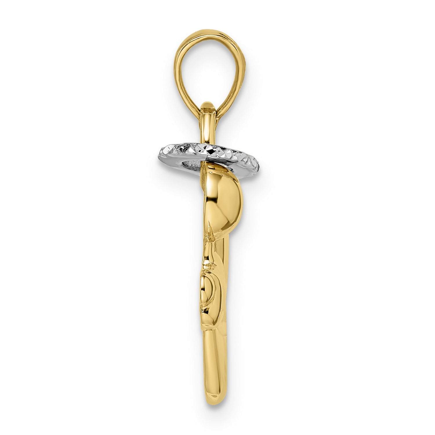 14k Yellow Gold and Rhodium Angel Pendant with Polished Finish and Halo Design