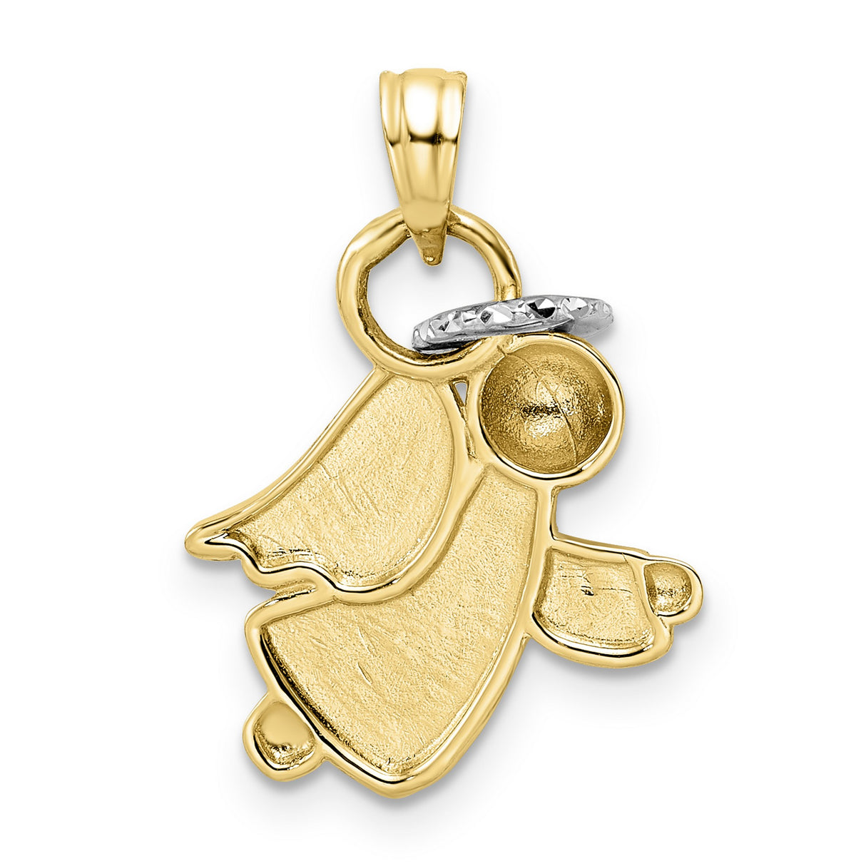 14k Yellow Gold and Rhodium Angel Pendant with Polished Finish and Halo Design