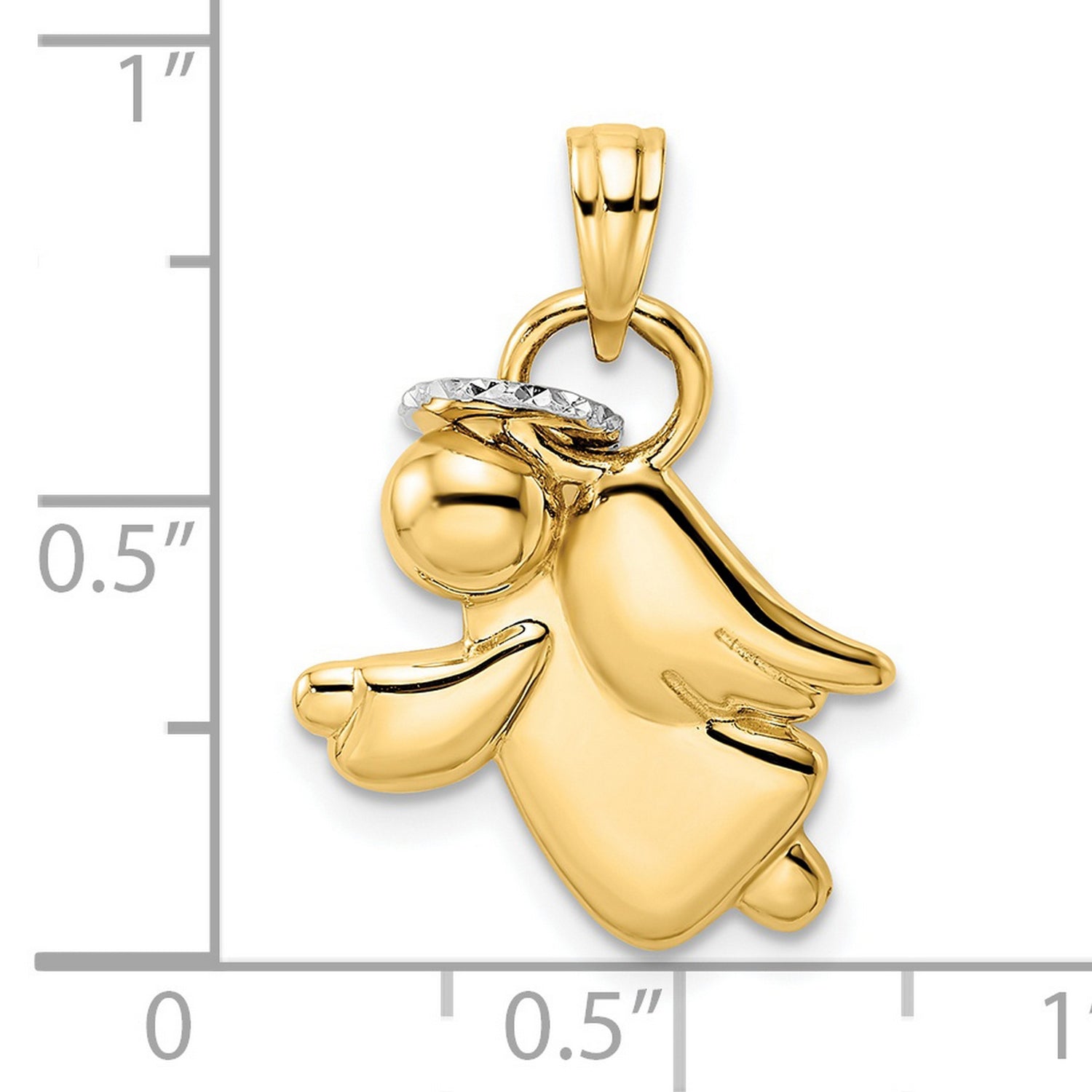 14k Yellow Gold and Rhodium Angel Pendant with Polished Finish and Halo Design