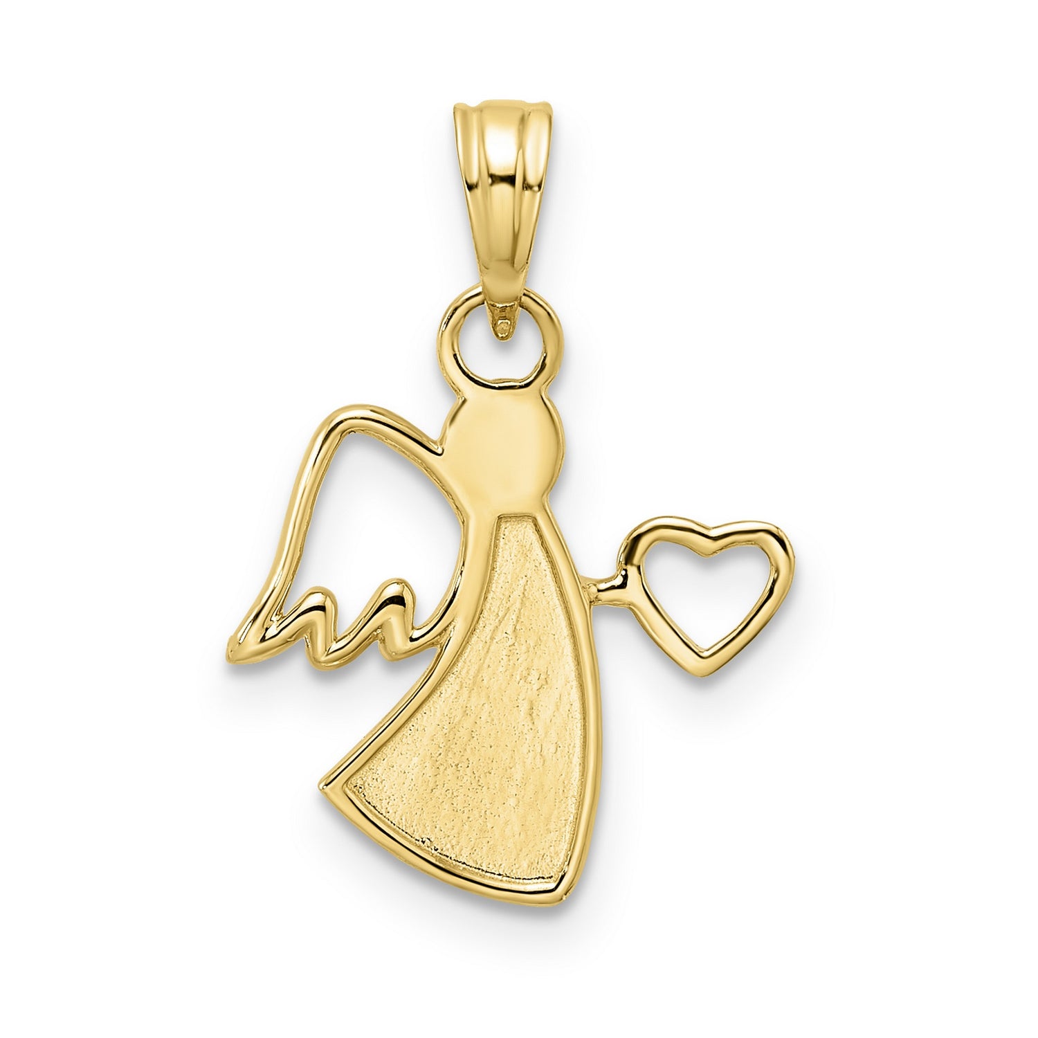 14k Multi-Tone Gold Angel Pendant with Rhodium Heart, Christian Spiritual Jewelry for Women