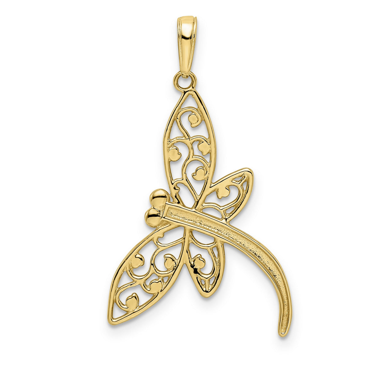 14k Multi-Tone Gold Dragonfly Pendant with Rhodium Accents and Filigree Wings